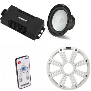Kicker 48PXA6001 Weatherproof Powersport Mono Amp & 10" 2 Ohm Free-Air Marine Subwoofer ( White Grill ) Includes LED Remote - 1 of 4