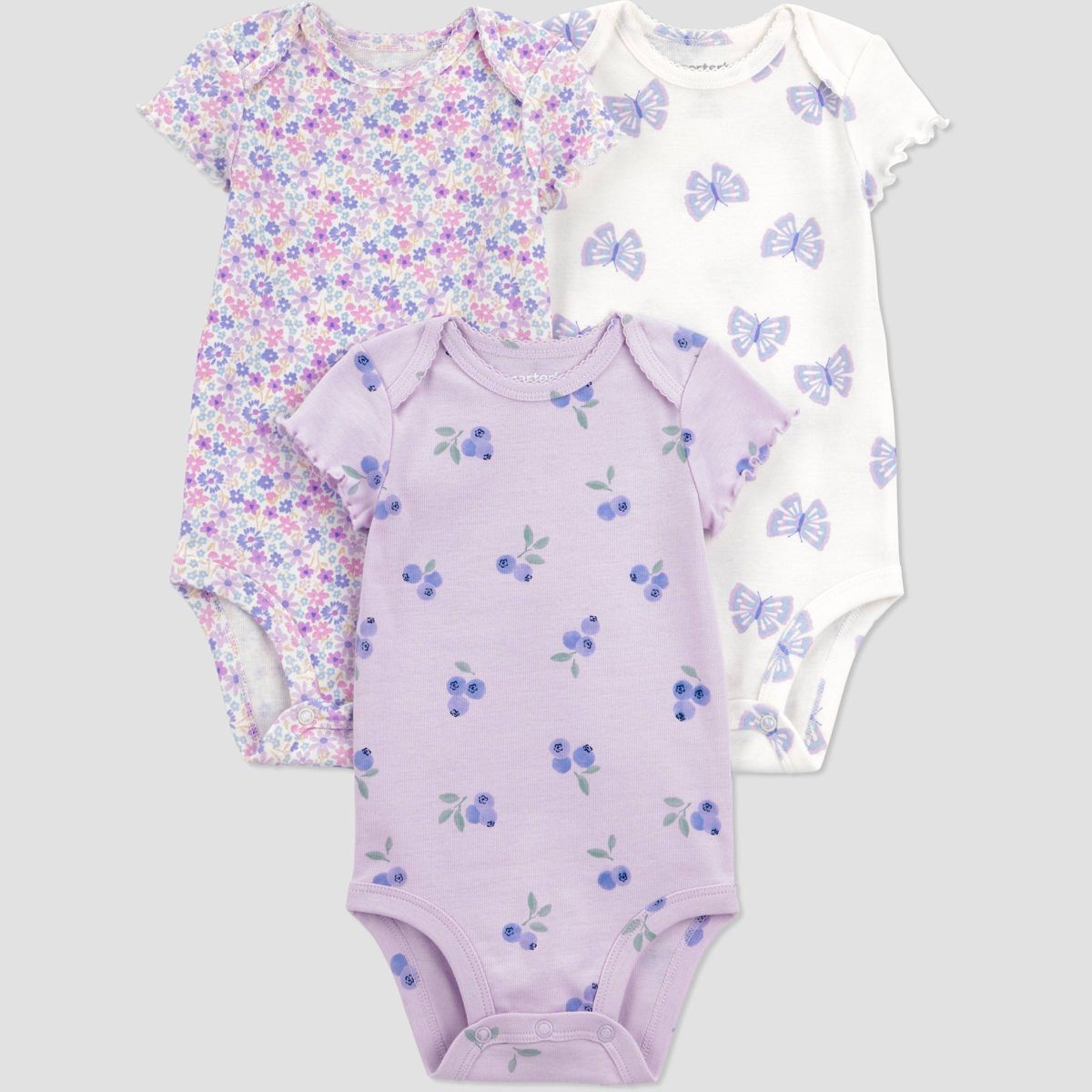 Carter\\\'s Just One You® Baby Girls\\\' 3pk Mix Print Bodysuit - Purple 3M