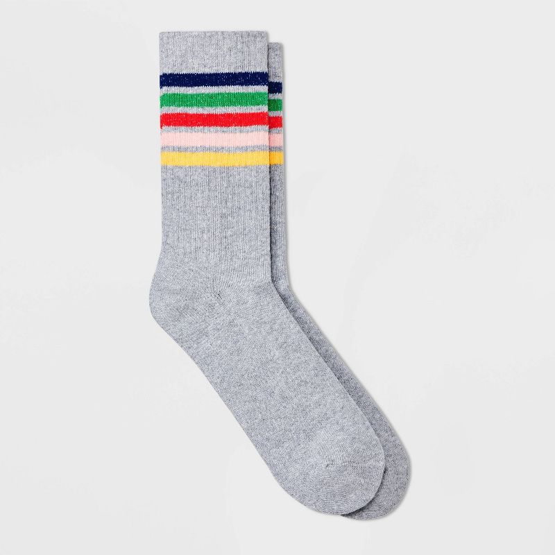 Men&#39;s Striped Rainbow Crew Socks 1pk - Original Use&#8482; Gray 6-12, 1 of 3