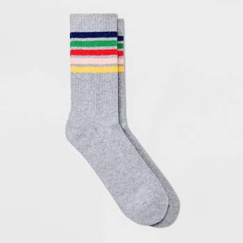 Men's Striped Rainbow Crew Socks 1pk - Original Use™ Gray 6-12
