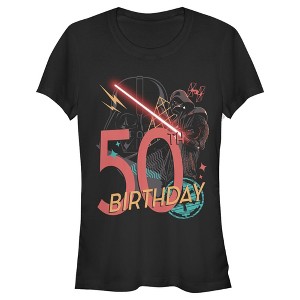 Juniors Womens Star Wars Darth Vader 50th Birthday Abstract Background T-Shirt - 1 of 3