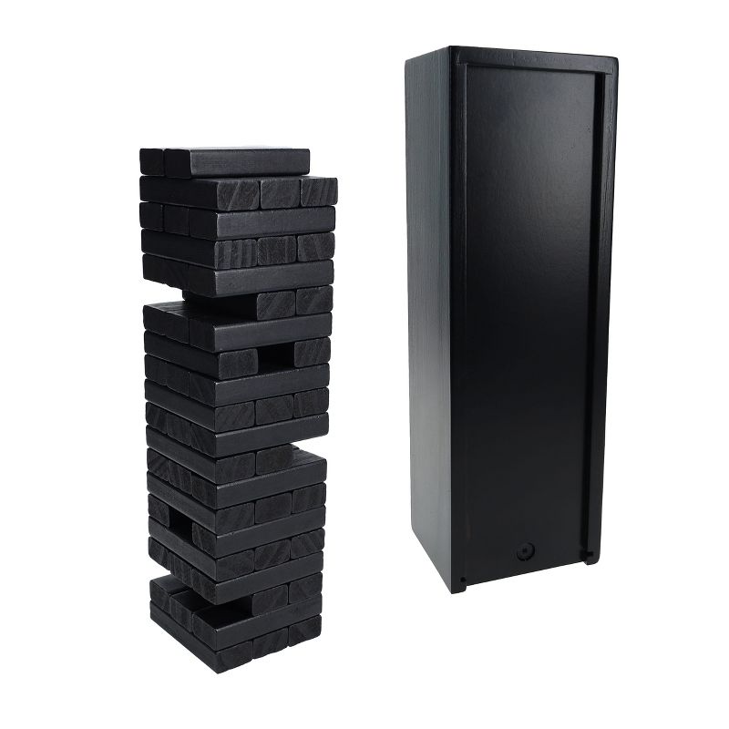 WE Games Black Wooden Blocks Stacking Tower Game with Black Wooden Box, 12 in., 1 of 9