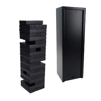 WE Games Black Wooden Blocks Stacking Tower Game with Black Wooden Box, 12 in.