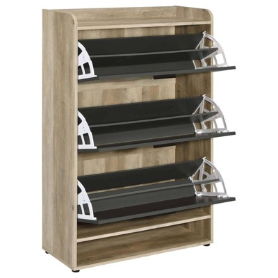 Beige and Gray 3-Tier Modern Wood Shoe Cabinet