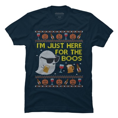 Men's Design By Humans Funny Here For The Boos Ugly Halloween Sweater By DragonTee T-Shirt