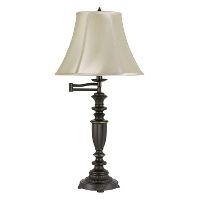 30' 3-way Mayo Aluminum Casted Swing Arm Table Lamp with Softback Faux Silk Shade Dark Bronze - Cal Lighting