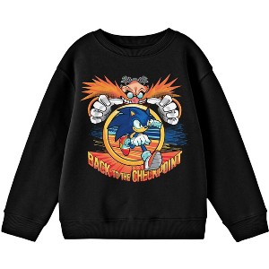 Bioworld Sonic The Hedgehog Dr. Eggman Back To The Checkpoint Youth Black Crew Neck Sweatshirt - 1 of 3