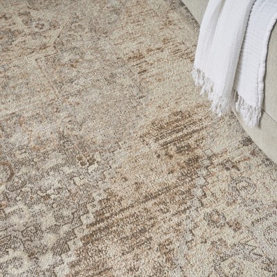 Beige Medallion Washable Synthetic Rectangular Area Rug 6'7" x 9'