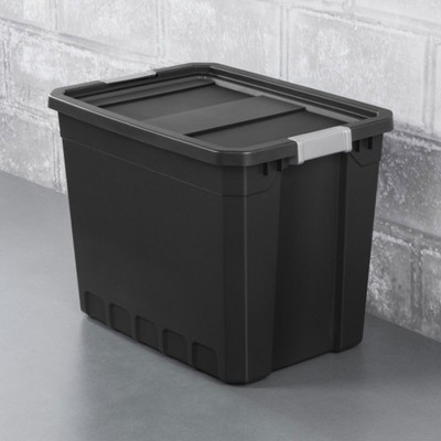 Black Heavy Duty Plastic Stackable Storage Tote with Lid