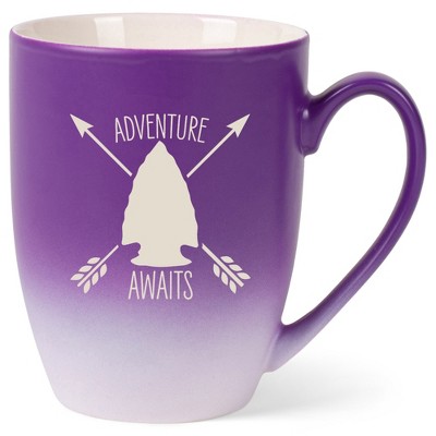 100 North Arrow Head 10 Ounce Purple and White Two Toned Ombre, Comfortably Fits Your Hands, Ceramic Tea Coffee Cup Mug, Adventure Awaits