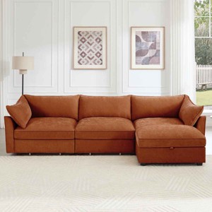L-Shaped Sectional Sofa with Footstool, 3-Seater Sofa with Pull-Out Storage Drawers, Upholstered Chenille Sofa with Cushion-Coolbibila - 1 of 4