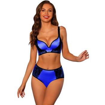 Allegra K Women's Lace Everyday Wear (available In Plus Size) Wireless Bra  And Panty Set Blue 36c : Target