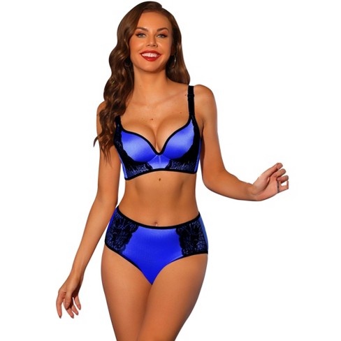 Allegra K Women's Push Up Wide Straps Wireless Bras And Panty Set,  Available In Plus Size Blue 38d : Target