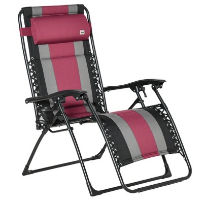 XL Oversize Zero Gravity Recliner, Padded Patio Lounger Chair, Folding Chair with Adjustable Backrest, Cup Holder, and Headrest for Backyard