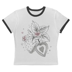 Rerun Island Women's Strawberries Gradient Outline Slice Short Sleeve Graphic Cotton Retro Vintage Ranger Baby Tee - White Caviar L - 1 of 4