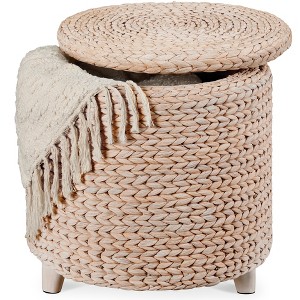 Best Choice Products 17 Round Storage Ottoman with Lid – Handwoven Water Hyacinth Modern Footstool" - 1 of 4