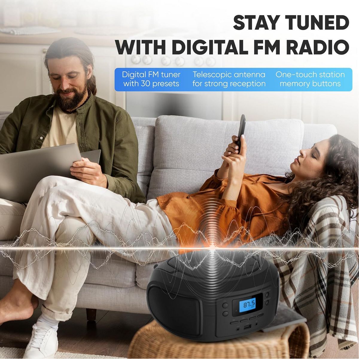PHILIPS Portable CD Player Boombox with Bluetooth – Dynamic Bass Boost, FM Radio, USB/Aux Input, Compact Design - thumbnail 4