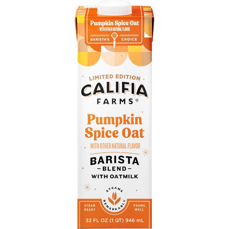 Califia Farms Pumpkin Spice Oat Milk Barista Blend Coffee Creamer - 1qt, 1 of 12