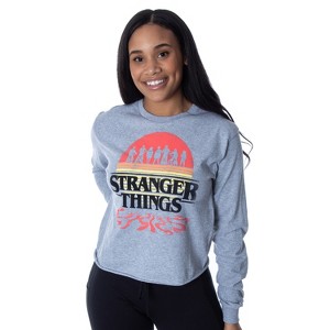 Stranger Things Women's Distressed Group Logo Skimmer Long Sleeve Shirt Adult - 1 of 4