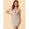 Allegra K Women's Puff Short Sleeve Sweetheart Neck Floral Smocked Bodycon Mini Dress - 2 of 4