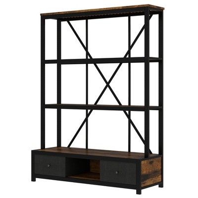 3-Shelf Metal Bookcase with Drawers for Home Office