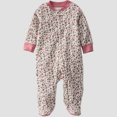 Image of Baby Girls' Organic Cotton Floral Sleep N' Play - little planet by carter's Pink/Beige 6M