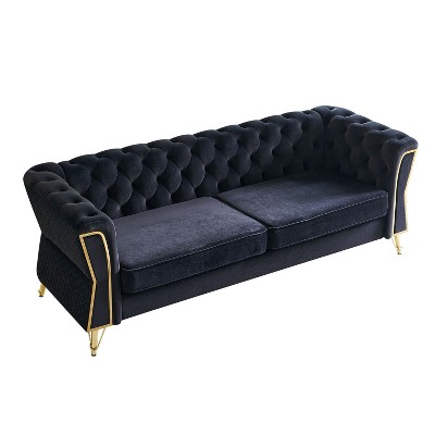 NicBex 87.4 Inch Velvet Tufted 2-Seat Sofa with Metal Legs for Living Room,Apartment,Bedroom