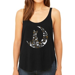 LA Pop Art Cat Sitting On Moon - Women's Premium Word Art Flowy Tank Top - 1 of 4