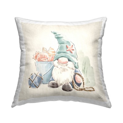 Stupell Industries Summertime Gnome Nautical Beach Shells Printed Pillow, 18 x 18