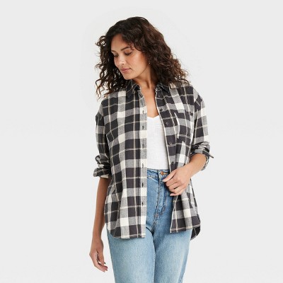 Black WOMEN Long Sleeve Check Print Flannel Shirt 2409342