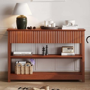 KIGFTSOD Fluted MDF Console Table with Dual Drawers & Display Shelf , Stylish Entryway/Sofa Accent - 1 of 4