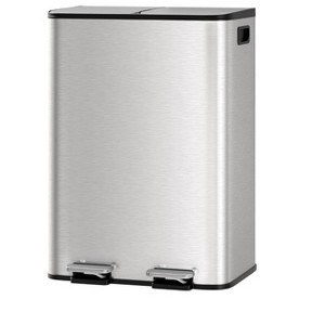 Stainless Steel Dual Trash Can with Lid for Kitchen, Trash & Recycle Bin Combo, Step-on Kitchen Garbage Can, PP Inner Buckets - 1 of 4