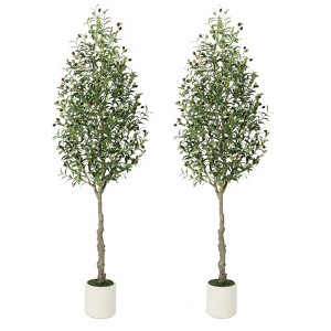 Jojoka Tall Artificial Olive Tree with Planter, Faux Olive Plants with Natural Wood Trunk and Lifelike Fruits for Indoor Decor - 1 of 4