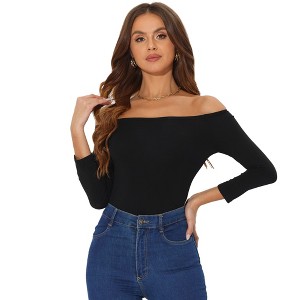 Allegra K Women's Slim Fit 3/4 Sleeves Casual Off Shoulder Top - 1 of 4