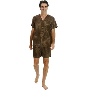 ADR Mens Satin Pajamas, Short V-Neck Pj Set - 1 of 3