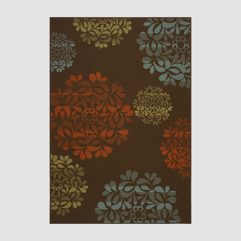Henley Floral Outdoor Rug Brown/Blue - Christopher Knight Home, 1 of 8
