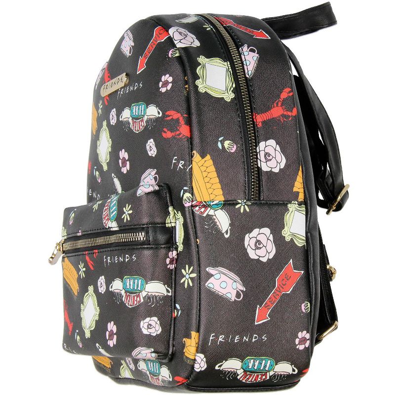 Friends TV Show Allover Toss Print Faux Saffiano Leather Mini Backpack Bag Black, 2 of 7