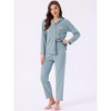 INSPIRE CHIC Women's Lounge Set Cotton Ribbed Button Up Long Sleeve Pants Pattern with Pocket Pajama Set Loungewear - 2 of 4