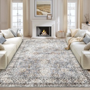 Vintage Area Rug Oriental Distressed Floor Mats with Non-Slip Backing - 1 of 4