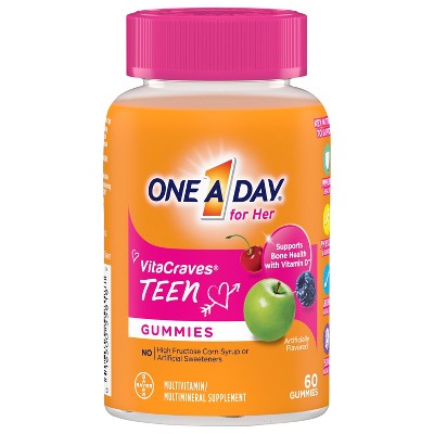 One A Day Teen for Her Multivitamin Gummies, 60 Ct – With Vitamins A, C, D, E & Zinc for Immune Support, Energy & Bone Health