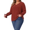Women's Plus Size Smocked Long Sleeve Chiffon Button Decor V Neck Solid Casual Blouse - Agnes Orinda - 2 of 4