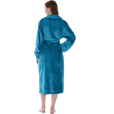 Sea Blue XL Plush Fleece Bathrobe with Satin Trim