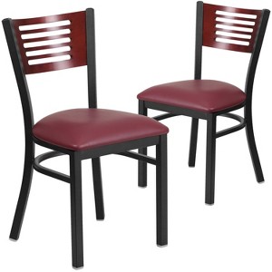 Emma and Oliver 2 Pack Decorative Slat Back Metal Restaurant Chair - 1 of 4