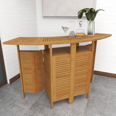 Teak Wood Indoor Outdoor Folding Bar Table with Expandable Sides