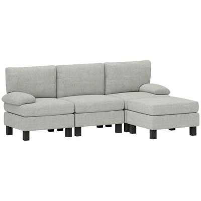 HOMCOM Modular Sectional Sofa, Convertible L Shaped Sofa Couch with Wood Legs and Pocket Spring, Seat Fabric Sofa Set for Living Room, Cream White