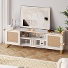 65" White TV Stand - Modern Rattan Entertainment Center with Storage Doors & Shelves - 2 of 4
