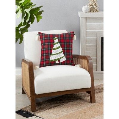Red and Green Plaid Christmas Tree Cotton Pillow Cover