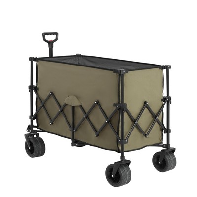 FURNIinspire Wheelbarrows And Lawn Carts Beach Wagon Lawn Cart Garden Cart, Heavy Duty Folding Utility Yard Cart, Green, 20.87"*42.91"*32.68"