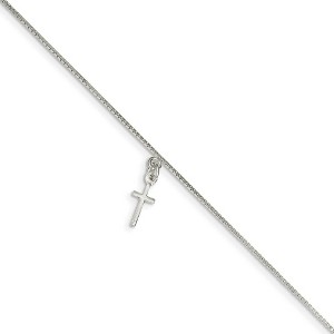 Black Bow Jewelry Sterling Silver Cross Anklet, 9 Inch - 1 of 4