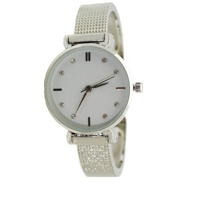 Olivia Pratt Every Day Textured and Rhinestone Metal Bangle Watch